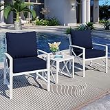 Shintenchi 3 Piece White Metal Outdoor Furniture Sectional Set, Modern Outdoor Metal Chair Conversation Furniture Set with Coffee Table for Patio,Backyard,Balcony (Dark Blue)