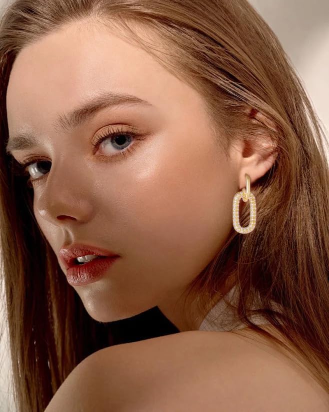 Trendy Gold Paperclip Dangle Drop Earrings Dainty Gold Convertible Link Chain Huggie Statement Formal Earrings for Women Party - Image 4