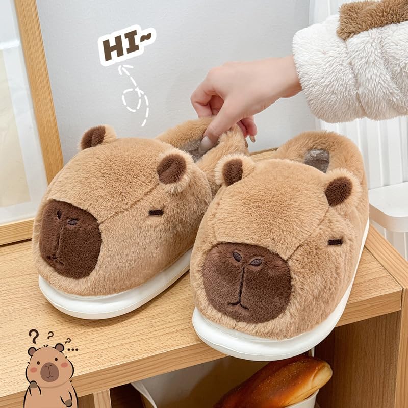 Cute Capybara Slippers, with One Random Massage Hammer Capybara Gift for Women Girls Kids, Fuzzy Furry Platform Warm Non Slip Winter Shoes Plush Cute Cozy Indoor House Sandal Kawaii Bedroom Slippers3