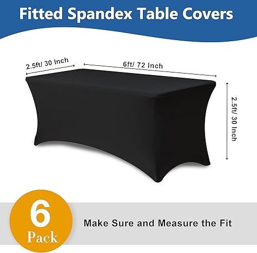 Miniatura 4 de Fundas de mesa de elastano para mesas rectangulares de 1,8 m - Juego de 6 manteles elásticos ajustados negros - Manteles elásticos plegables de 1,8