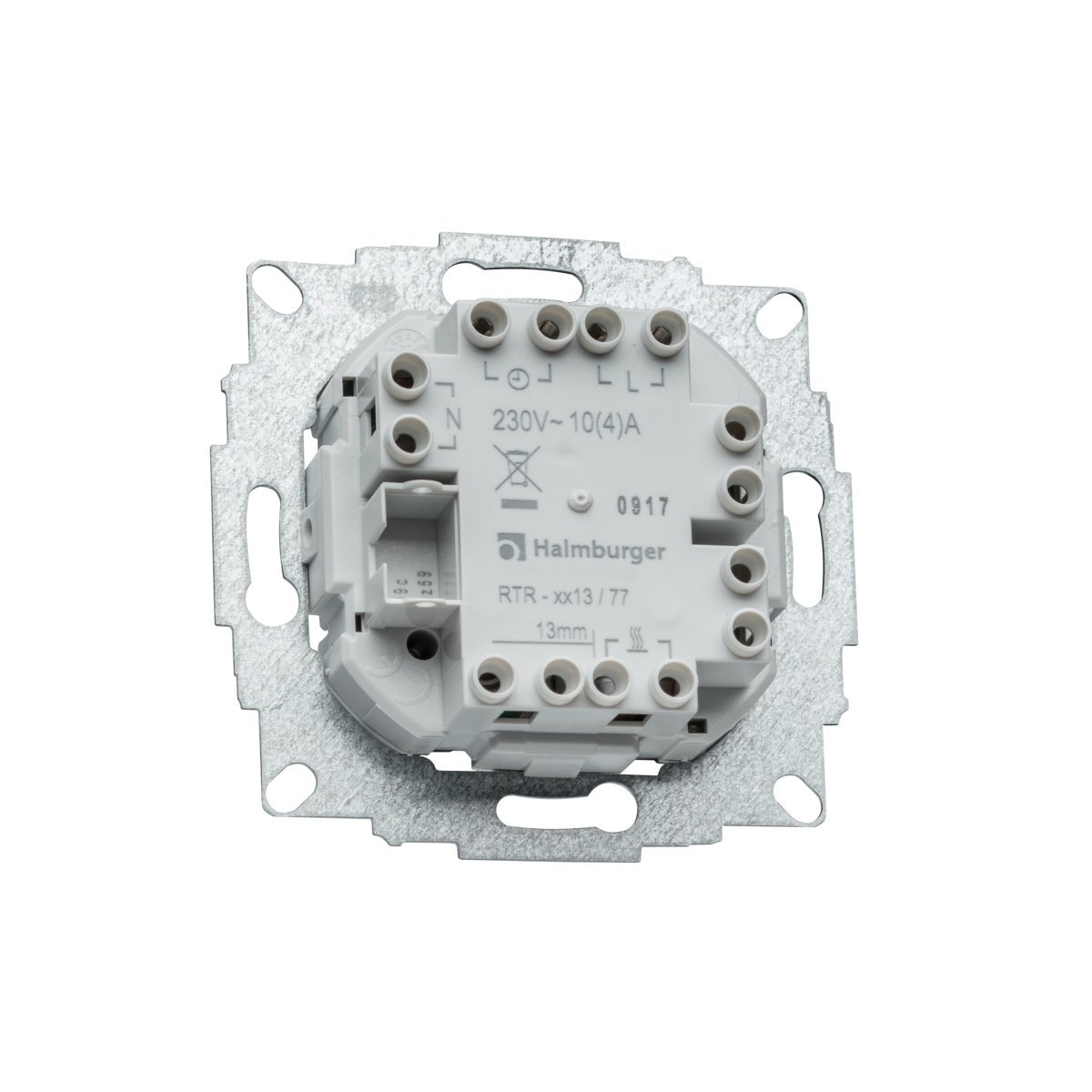 Halmburger Raumthermostat RTR-5513rg inkl. Jung AS 500 Rahmen AS581WW in alpinweiß mit Abdeckung 55x55mm, Öffner mit Schalter EIN/AUS für Fußbodenheizung Stellantriebe 230V (NC)