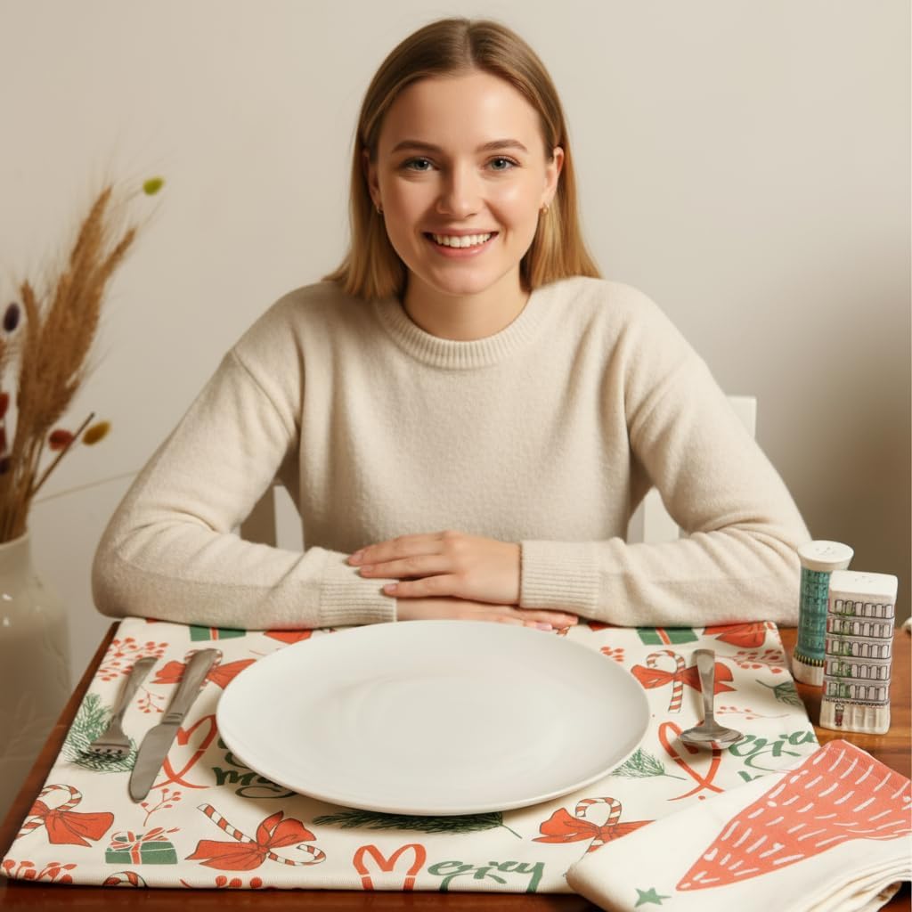 The Fine Living Co. 100% Cotton Merry Christmas Kitchen Towels, 18'x28' Set of 2 (Cherry Red & Green) - Image 6