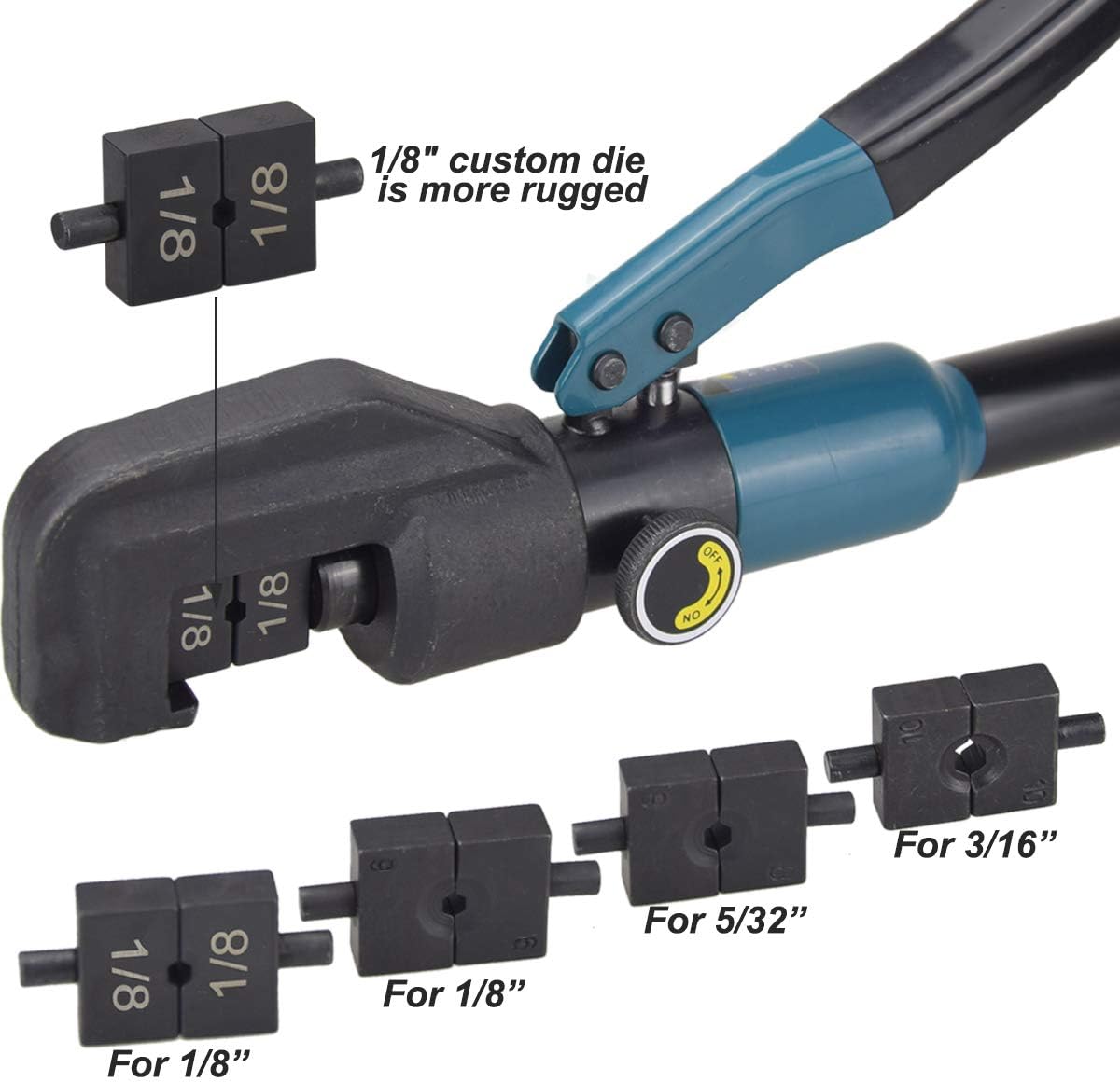 Custom Hydraulic Crimper Tool for 1/8 Stainless Steel Cable Railing Kit Hardware System Fittings, with Cable Cutter