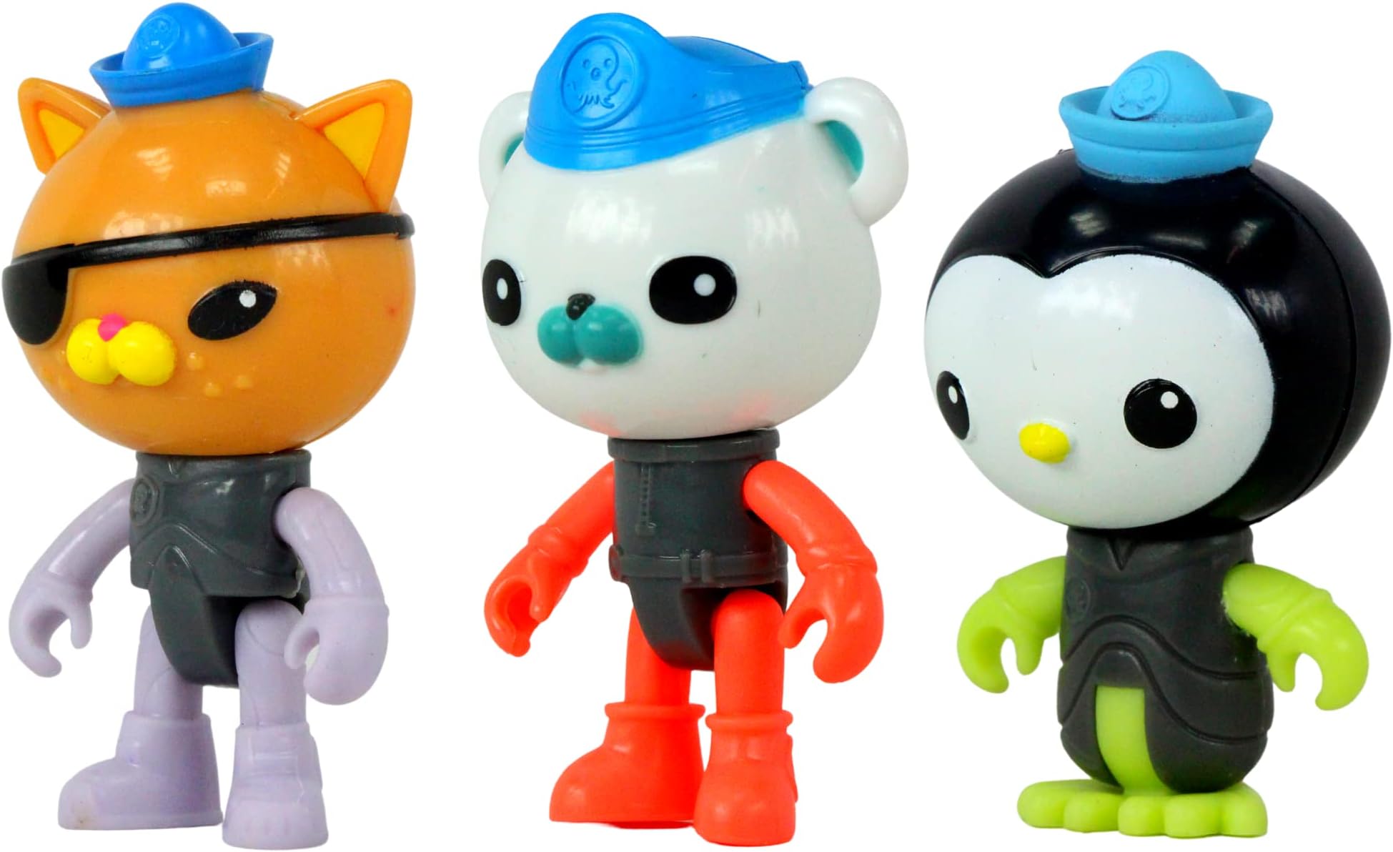 Octonauts Collectible 8cm Articulated Action Figures with Glow in Dark Octo Suits - Set of 3 - Kwazii, Captain Barnacles, & Peso