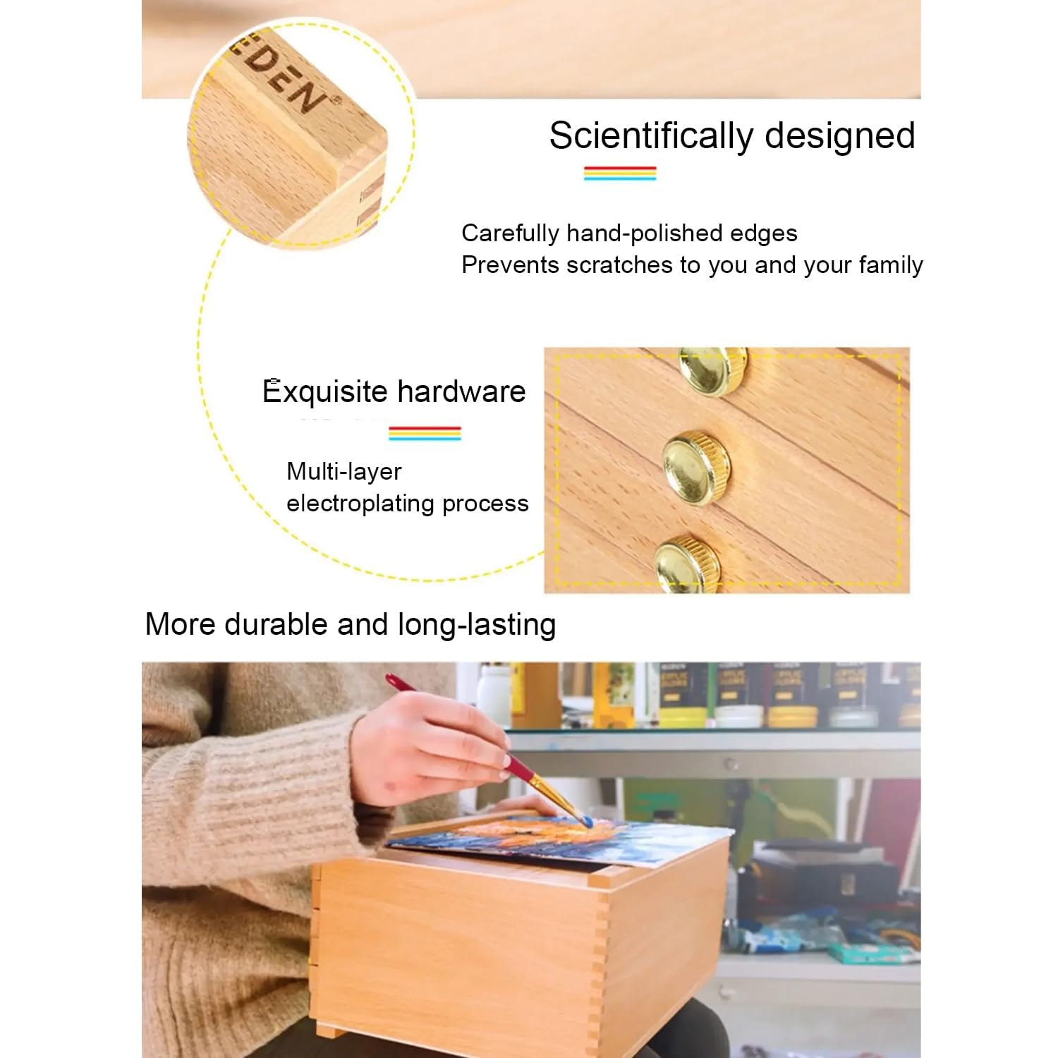 6 Cassetti Scatola Portaoggetti Per Artisti 40x25x15cm,Con 4 Cassetti,Portatile,Scatola Di Immagazzinamento Per l'Arte In Legno Di Faggio Premium,Per Pastelli,Matite,Pennelli,Timbri
