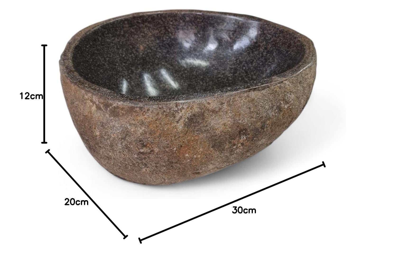 Lavabo en pierre naturelle, fabriqué à la main, en pierre de rivière, 20 cm