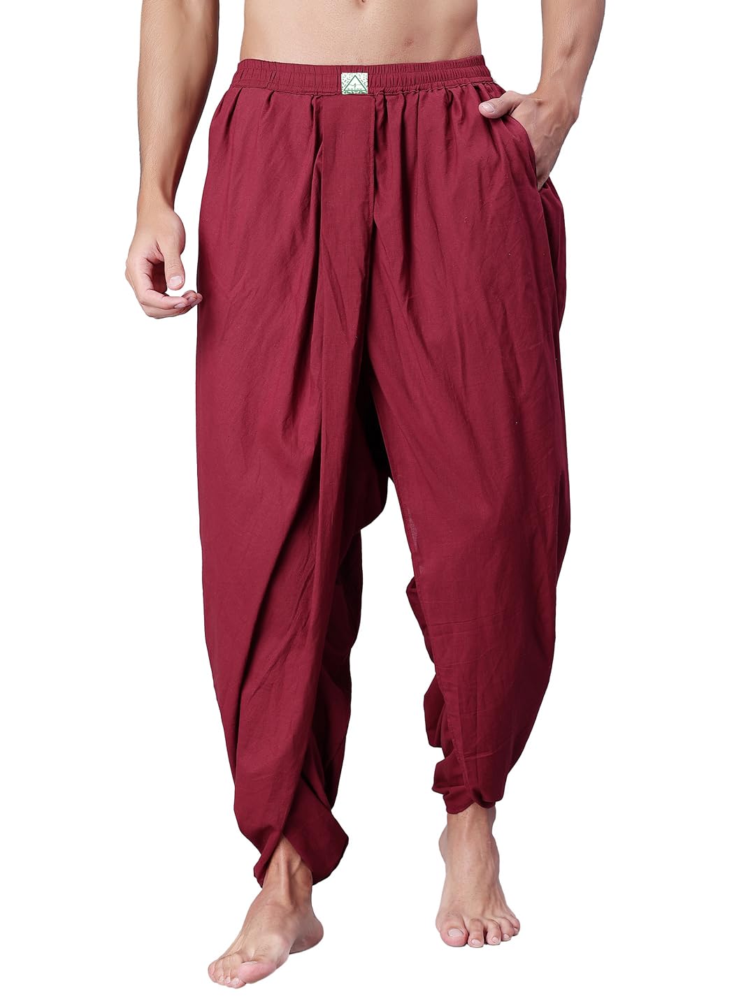 satav Men Dhoti Pants with Drawstring Waist Maroon-picture-39