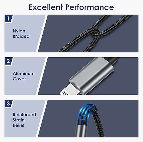 Miniatura 6 de Cable auxiliar de iPhone para automóvil, cable Lightning a audio de 0.138 in certificado MFi de Apple, 6.6 pies, compatible con iPhone