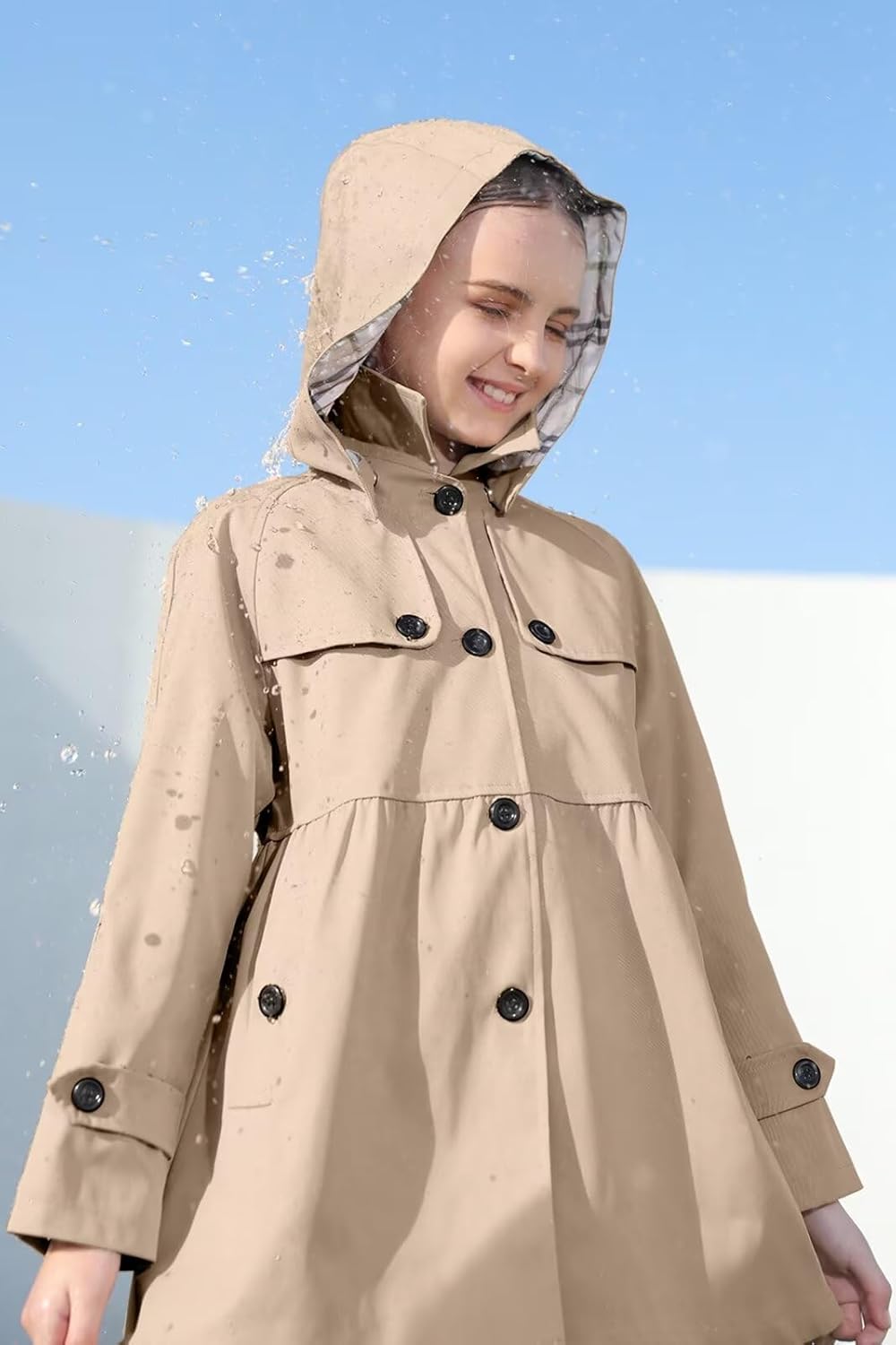 Cromoncent Girl's Waterproof Hoodie Trench Coat Cute Dress Coat Outerwear, 3-12 Years - Image 3