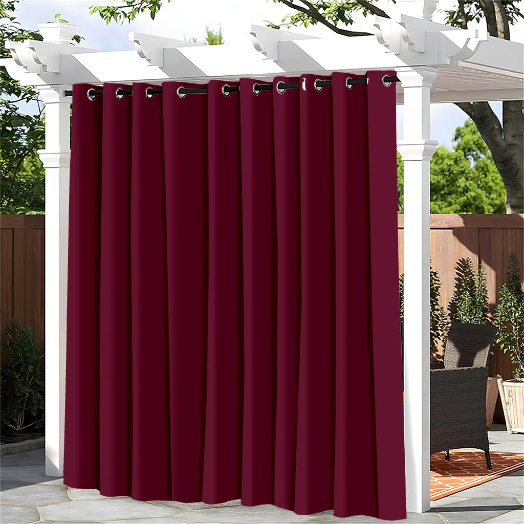Hiseng Outdoor Curtains for Patio Waterproof 1 Panel Sheer Outdoor Curtains Weatherproof Privacy Gazebo Curtains for Pergola, Porch, Sunlight&UV Blocking -Solid Color (132x137cm,Burgundy Red)