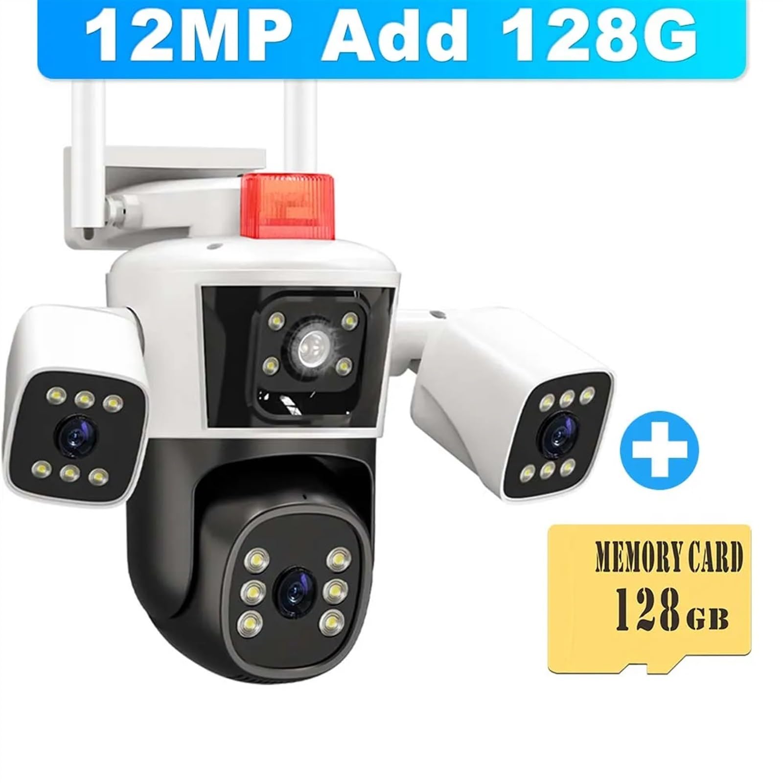 Kamera bezpieczeństwa, Kamera IP 6K 12MP Wi-Fi Zewnętrzna kamera z trzema obiektywami Panoramiczny widok PTZ Śledzenie AI Ochrona bezpieczeństwa Nadzór wideo CCTV(6K Cam Add 128G)