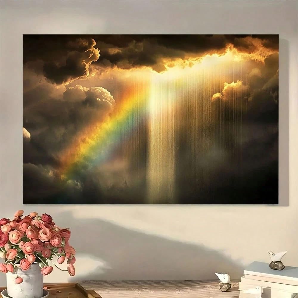 TZKBDMA Rainbow And Beam Inspiring Canvas Wall Art, Nordic Minimalist Prints Poster Artworks Pictures for Living Room(80x120cm/Without frame)