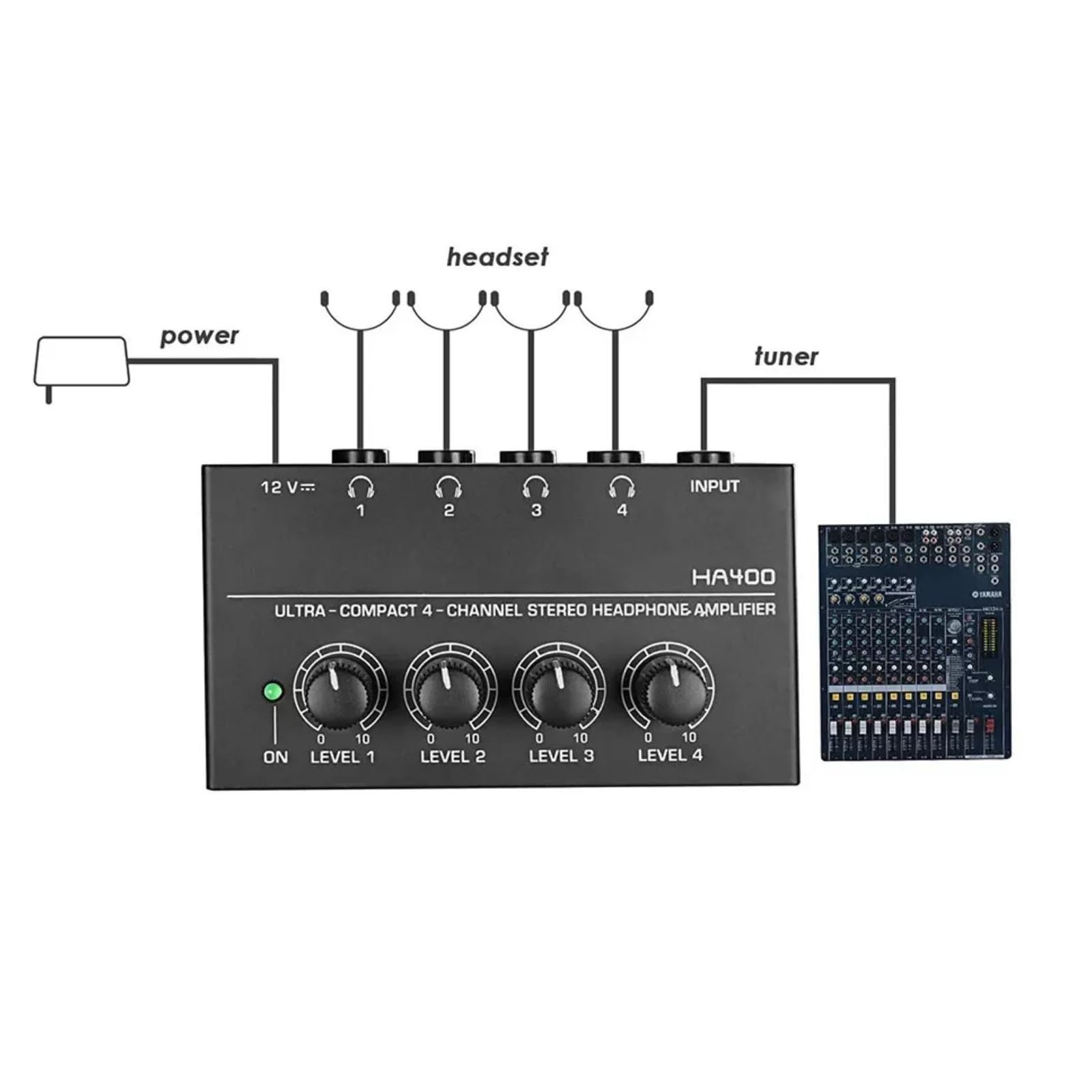 Portable Stereo Headphone Amplifier, 4 Headphone Output Port Earphone Splitter, 6.35mm Jacks