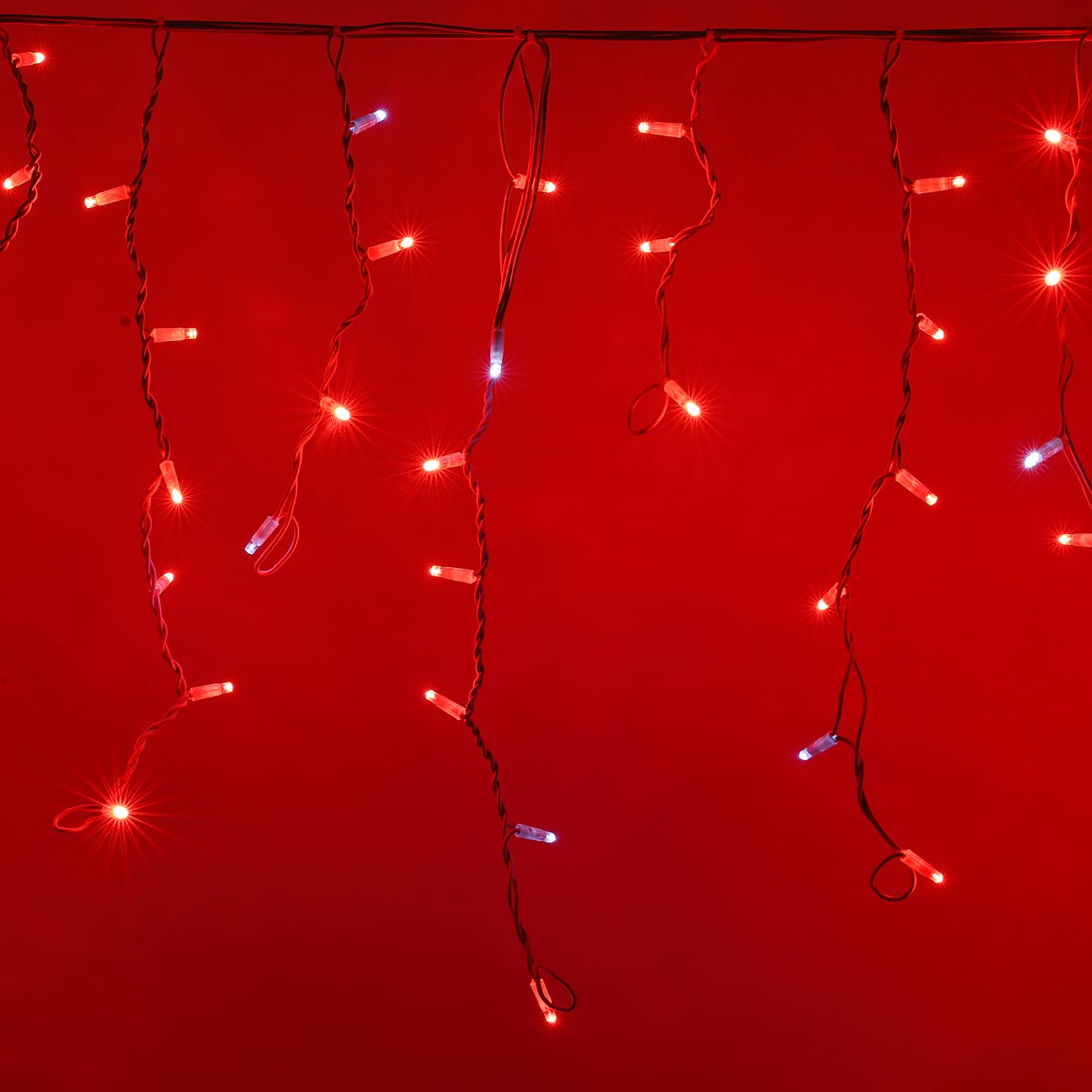 LUCCIKA Cascada de estalactitas tienda de lluvia 5 x 0,7 m con 200 maxiLed y flash para uso exterior interior profesional extensible (rojo con flash blanco hielo, 5 metros con 200 ledes)