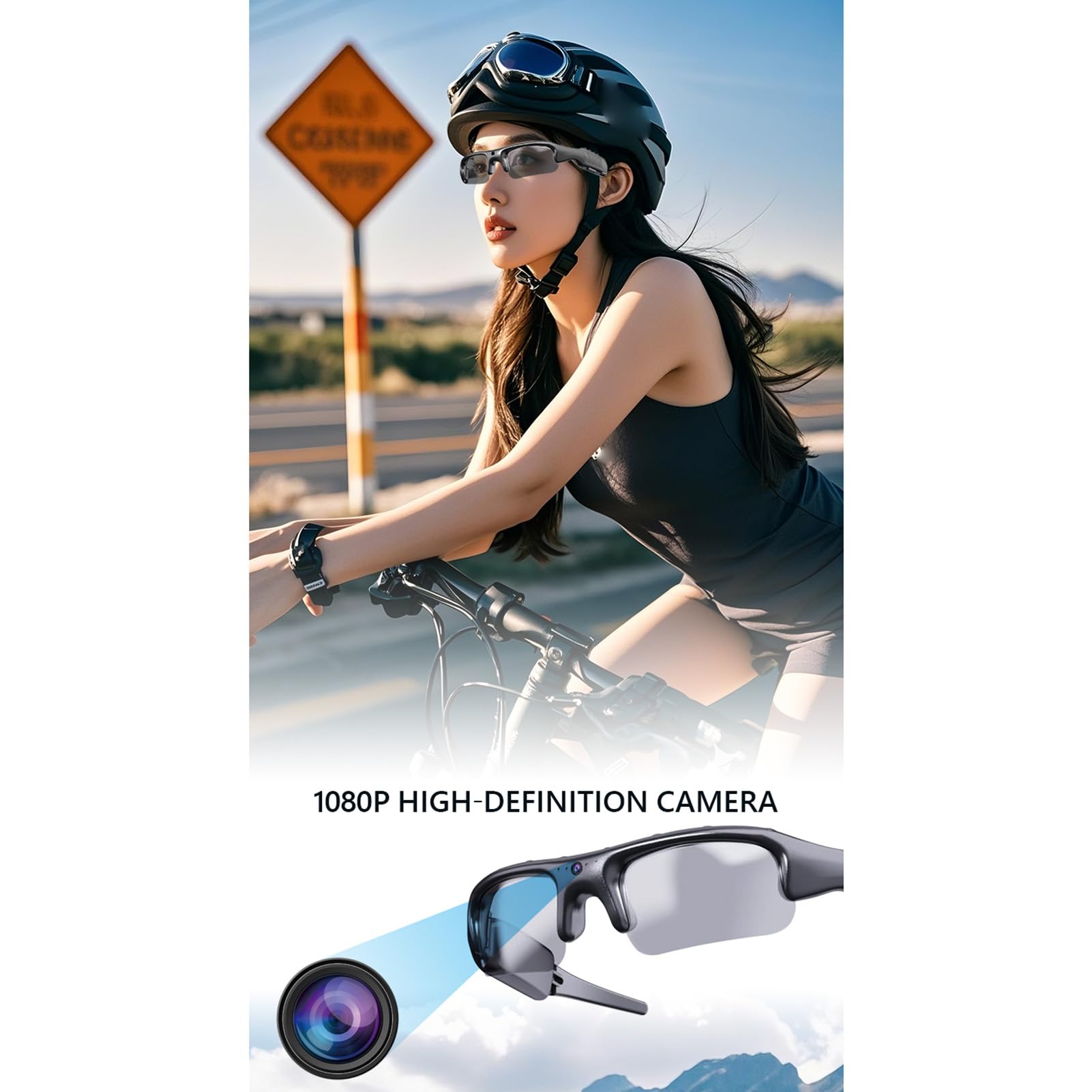 BuyWeek Occhiali ciclismo intelligenti con fotocamera HD 1080P, lenti polarizzate, connessione app, registrazione della vista in prima per il ciclismo e altro ancora