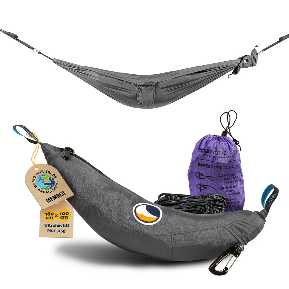 ticket to the moon hängematte kaufen Kinder Outdoor Grau | aus Nylon Fallschirmseide mit 160 x 100 cm & nur 315 g - Hängematte für Kinder inklusive 6kn Minikarabiner und Seil E-Rennrad von Giant: Das Deals Size:XS - 27.5