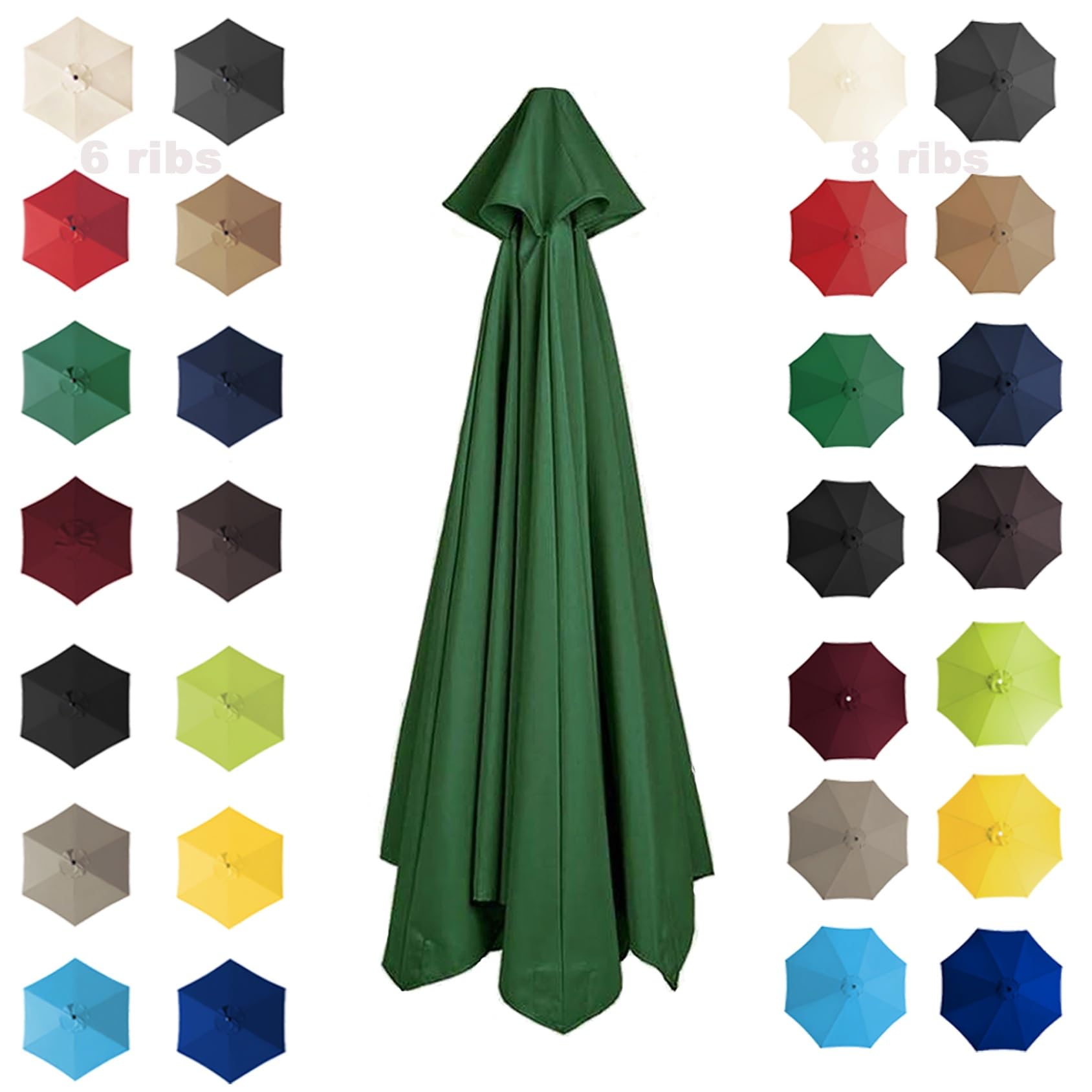 Cmjymx Green 200Cm 2.7M 300Cm Parasol Umbrella Replacement Cover 6 Arms/8 Arms Cantilever Parasol Top Fabric Cover Replacement Cloth Anti-Ultraviolet｜Waterproof｜Breathable(Color:,Size:6 Ribs-2.7M(8.8Ft))