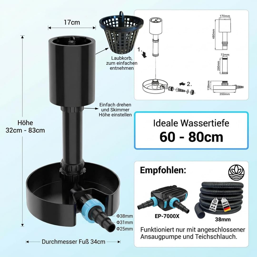 Teicher SK-40 Stand Skimmer Teich Teichskimmer Oberflächenskimmer – saubere Wasseroberfläche | Skimmer Teich
