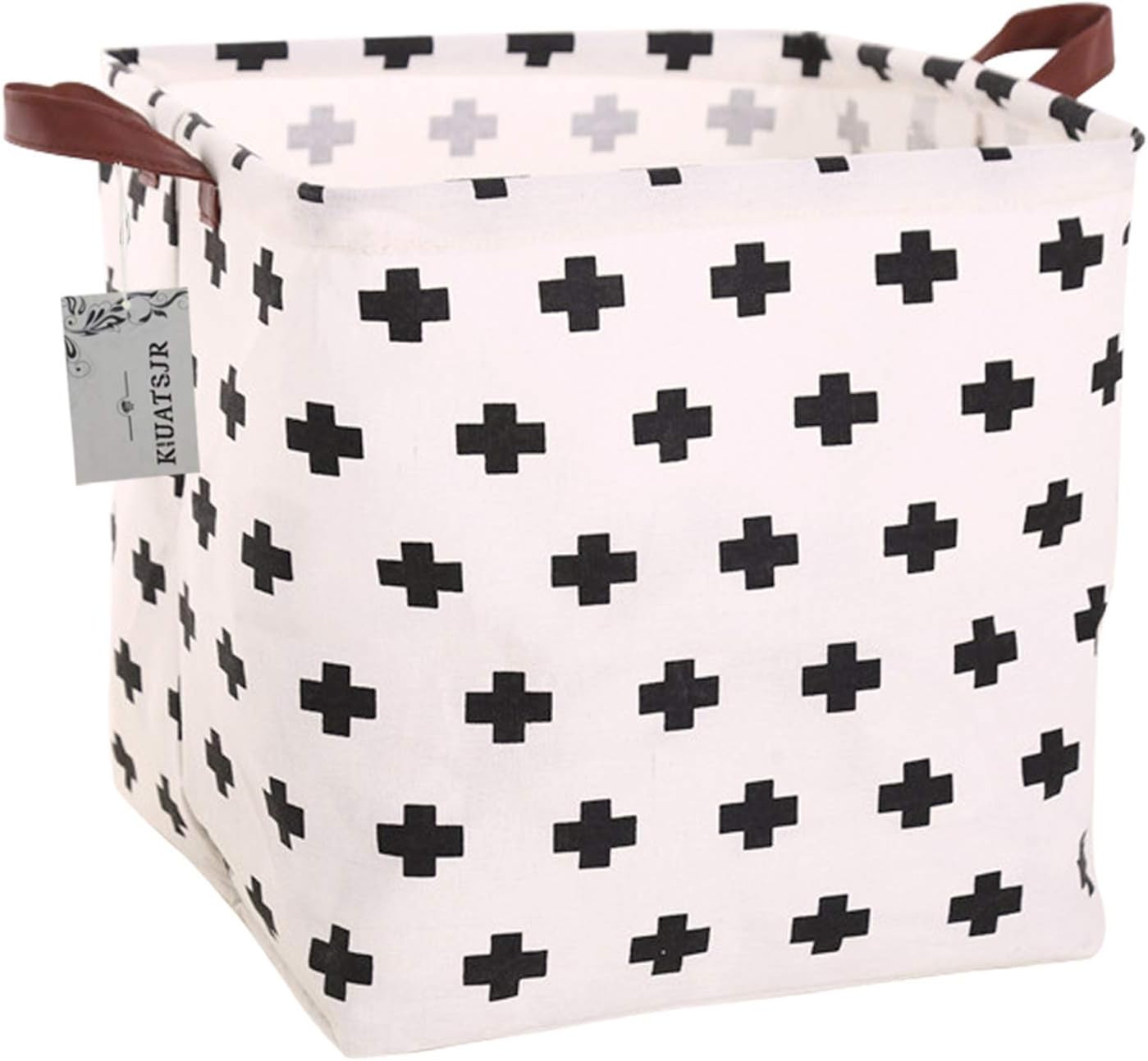 Square Canvas Toy Storage Bins Basket with Handle Collapsible Toy Organizer for Nursery Storage, Kid's Toy & Laundry, Gift Baskets(Cross)