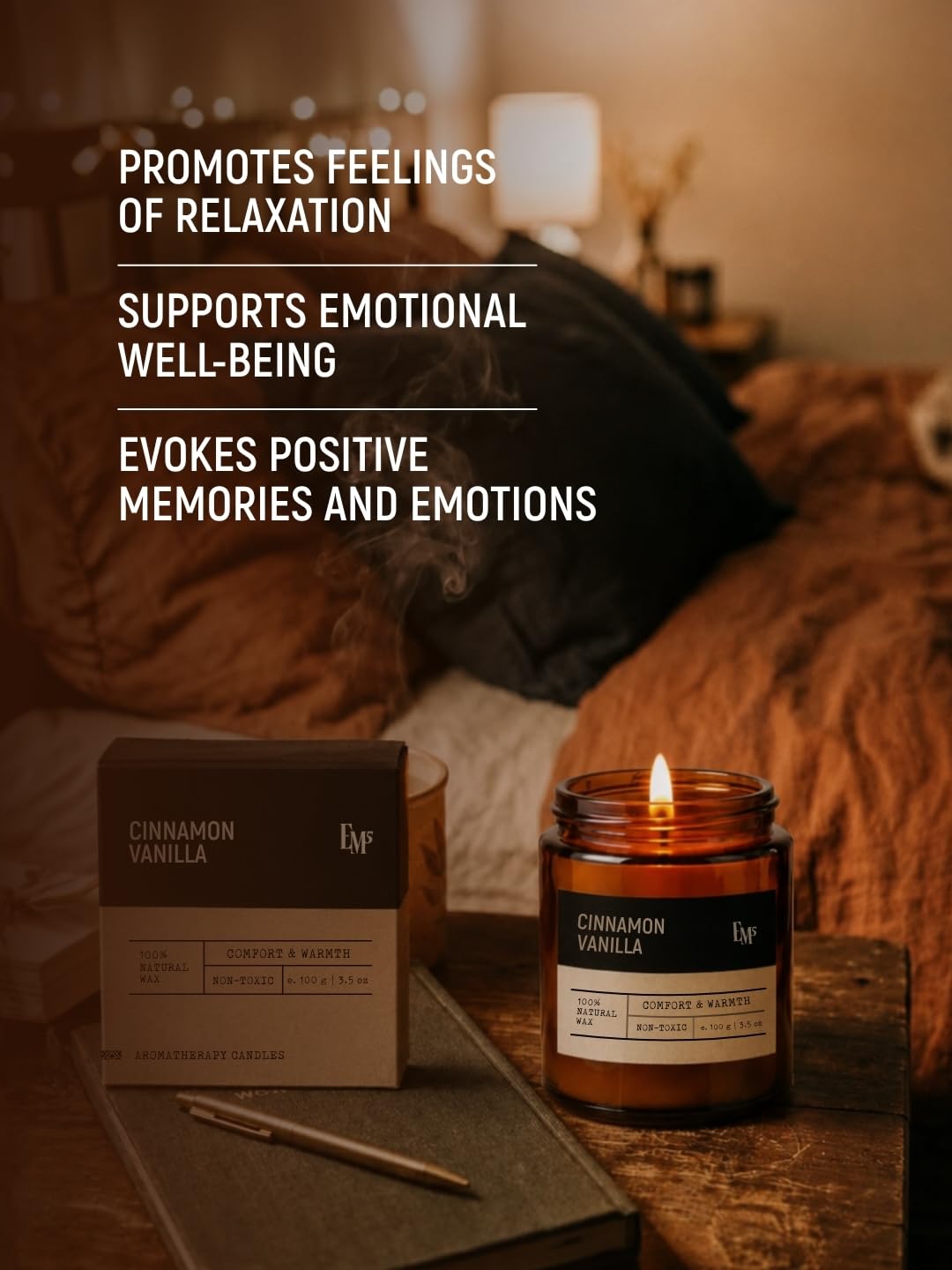 EM5 Gourmand Scented Candles Set of 4 | Aromatherapy Candles for Home Fragrance | Vanilla Latte, Coffee Cacao, Hazelnut Caramel & Cinnamon Vanilla | Natural Wax | Smokeless Clean Burn | 40 Hrs Each 3