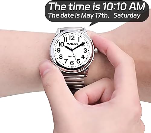 Miniatura 8 de English Talking Men's Watch for Elderly, Low Vision or Visually Impaired, Loud Sound, Large Numbers, Bold Hands, Stainless Steel Expandable Strap
