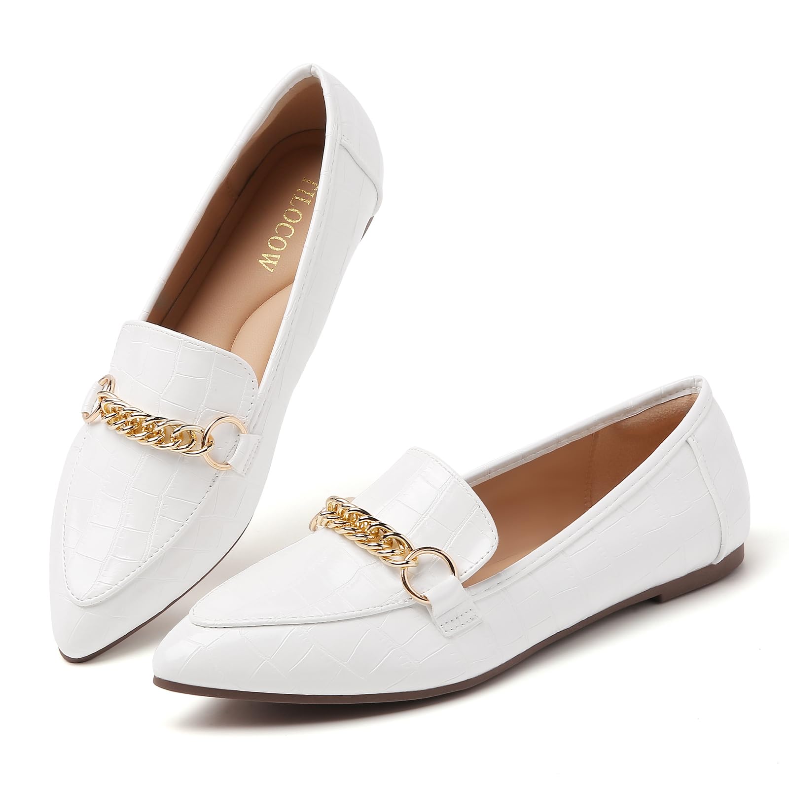 Tilocow Pointed Toe Flats Loafers for Women Dress Shoes for Work Office | Slip on Loafer,Comfortable &amp; Lightweight,Metal Chain,Business Casual, Memory Foam