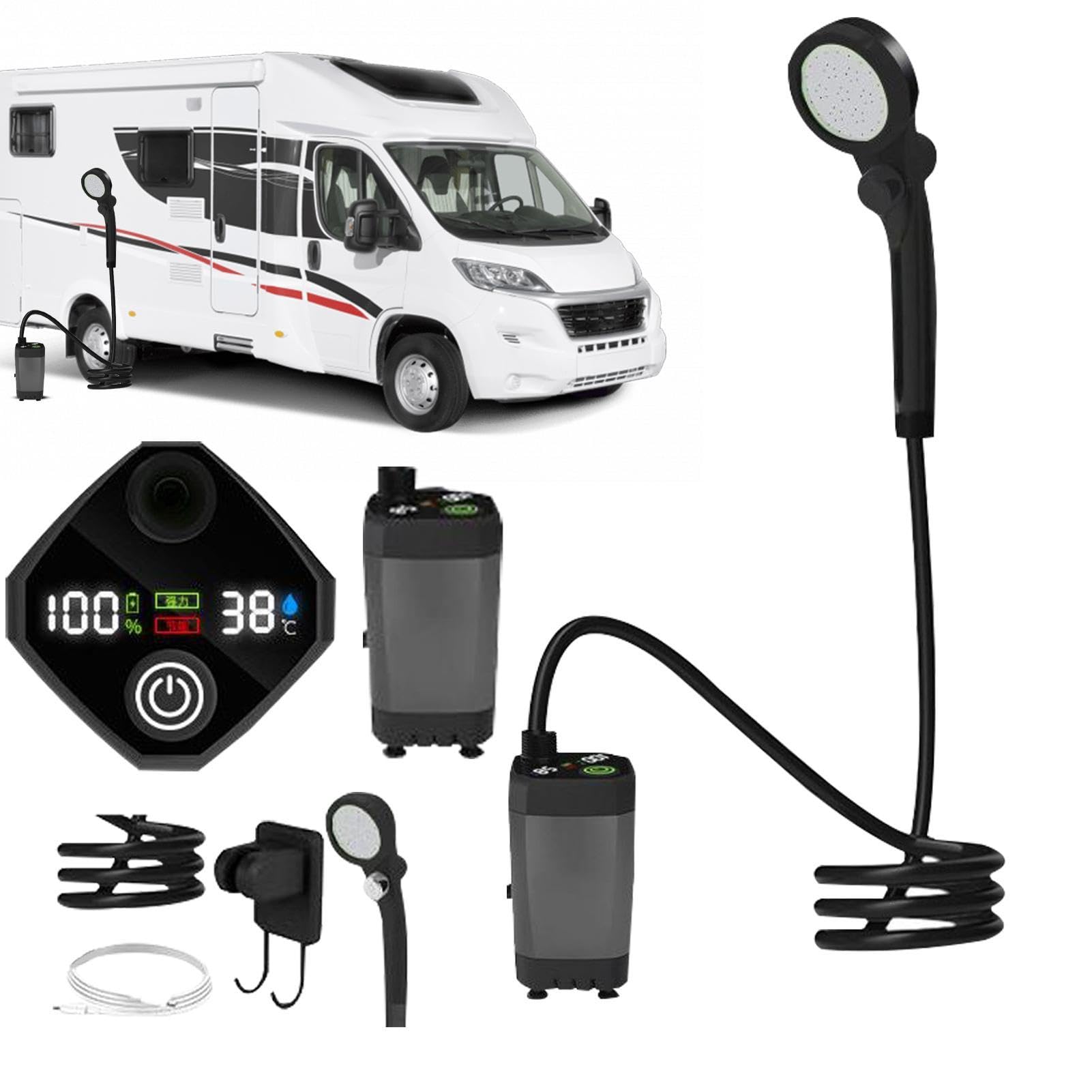 Doccia Portatile Pompa Ricaricabile per Camping All'Aperto | Doccia Per Camper Con Display Led 3 Modalità Di Spruzzo Impermeabile Per Campeggio, Spiaggia, Camper E Giardino