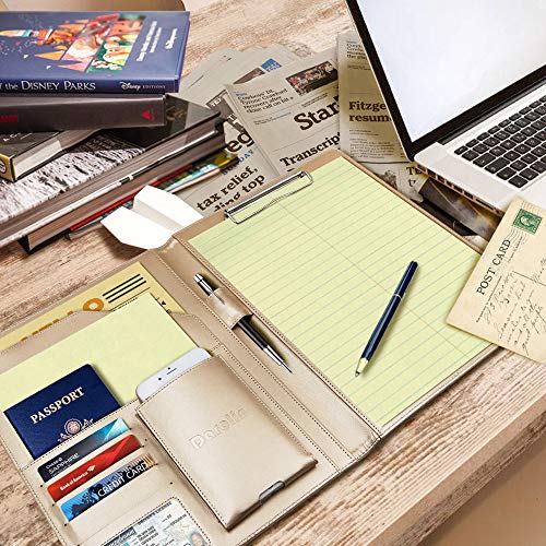 Darolin Business/Resume Padfolio Portfolio Folder with Letter/A4 Size Clipboard, Interview/Conference/Legal Document Organizer, Premium Portfolio Professional Case, Padfolio for Women/Men-Gold - Thumbnail 7