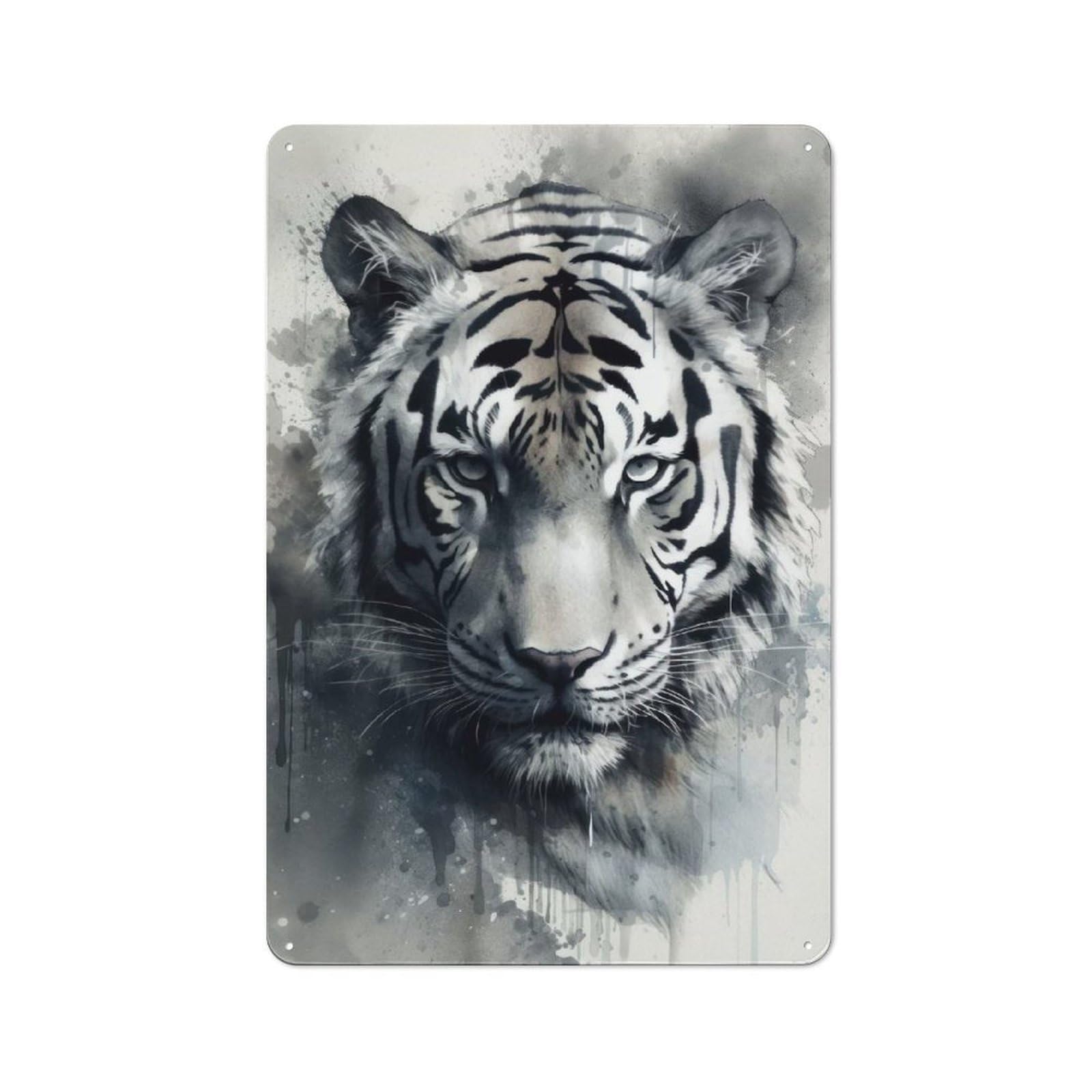 Junmoney Tiger Beauty Watercolor Vintage Tin Sign 30X20cm With For Café Or Restaurant, A Decorative Christmas Gift For Restaurant Decor Fans
