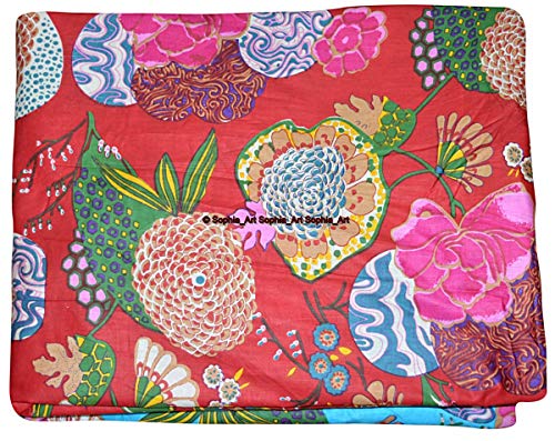 Image of Indian Hand-Block Printed Jaipuri Print Tropical Paisley Floral Ethnic Sanganer Kurti Print Cotton Fabric (Red Tropical, 10 Yards)