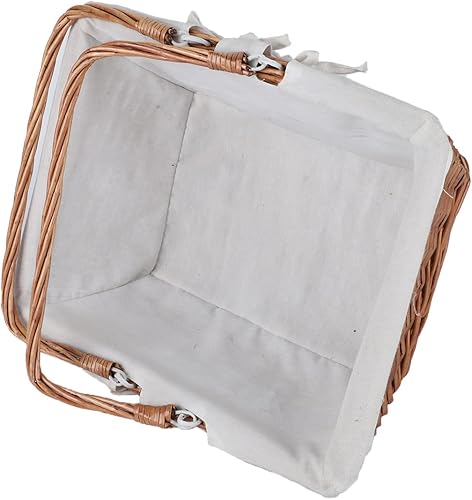 Miniatura 6 de Cesta de picnic de mimbre con asa, cuerpo tejido resistente con forro lavable, cesta tejida a mano para almacenamiento de cestas de mimbre para