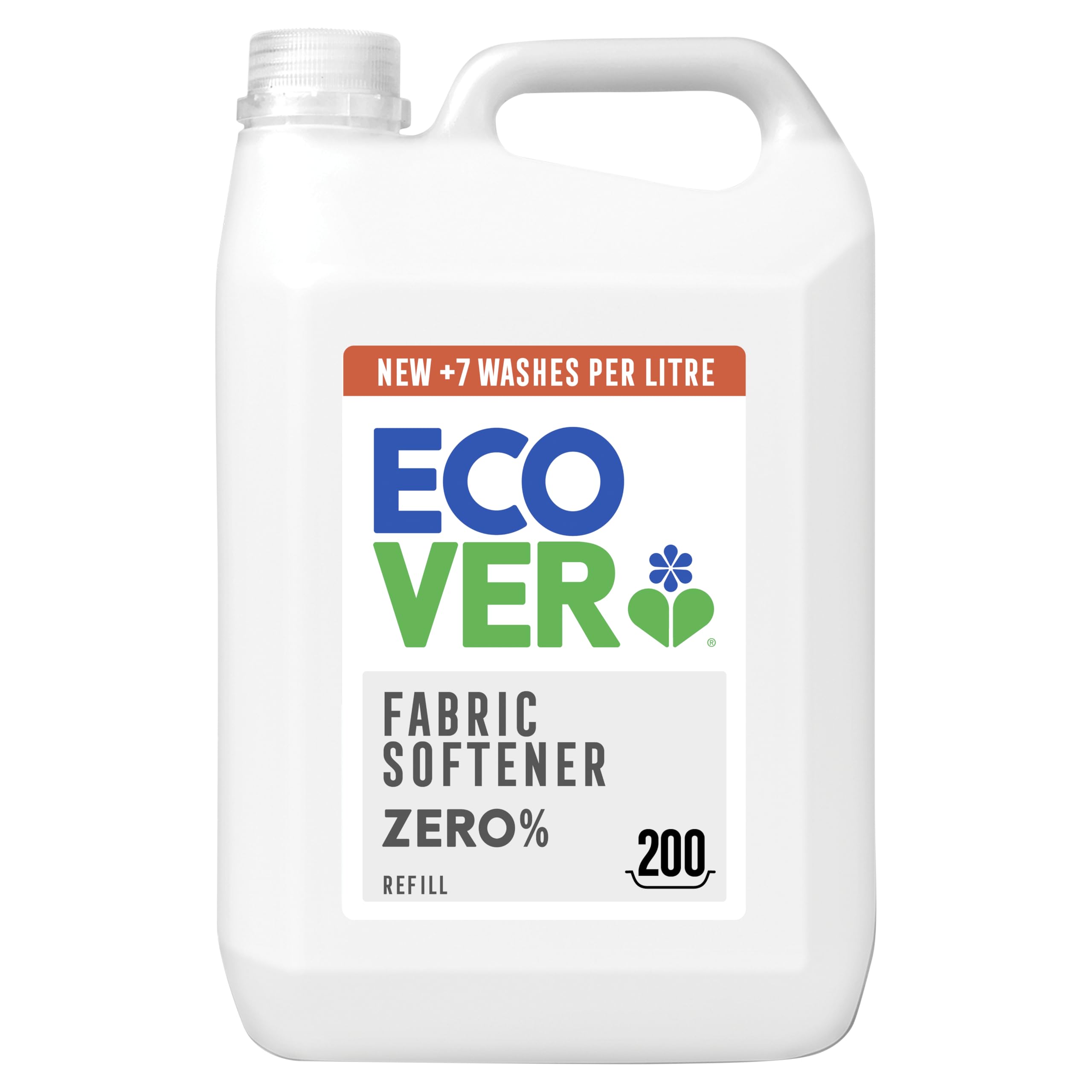 Ecover Płyn do płukania, opakowanie uzupełniające, zapewnia miękkie i gładkie pranie, Zero, 200 prania, 1 x 5 l