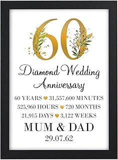 60th Anniversary Gift For Mum and Dad Parents, Personalised 60th Wedding Anniversary Grandparents, Diamond Wedding Anniversary, 60 Years Married, Sixtieth Anniversary