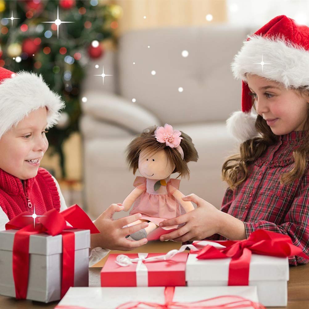Bambola Morbida In Peluche 35cm – Elfo Rosa Con Fiori O Fiocco, Per Bambine, Regalo Natale, Decorazione Camera