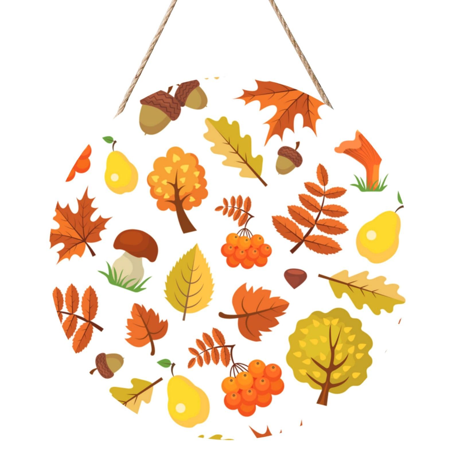 InOmak Autumn Maple Leaves, Round Wood Panel Painting 12 in, Wall Hanging Painting For Home