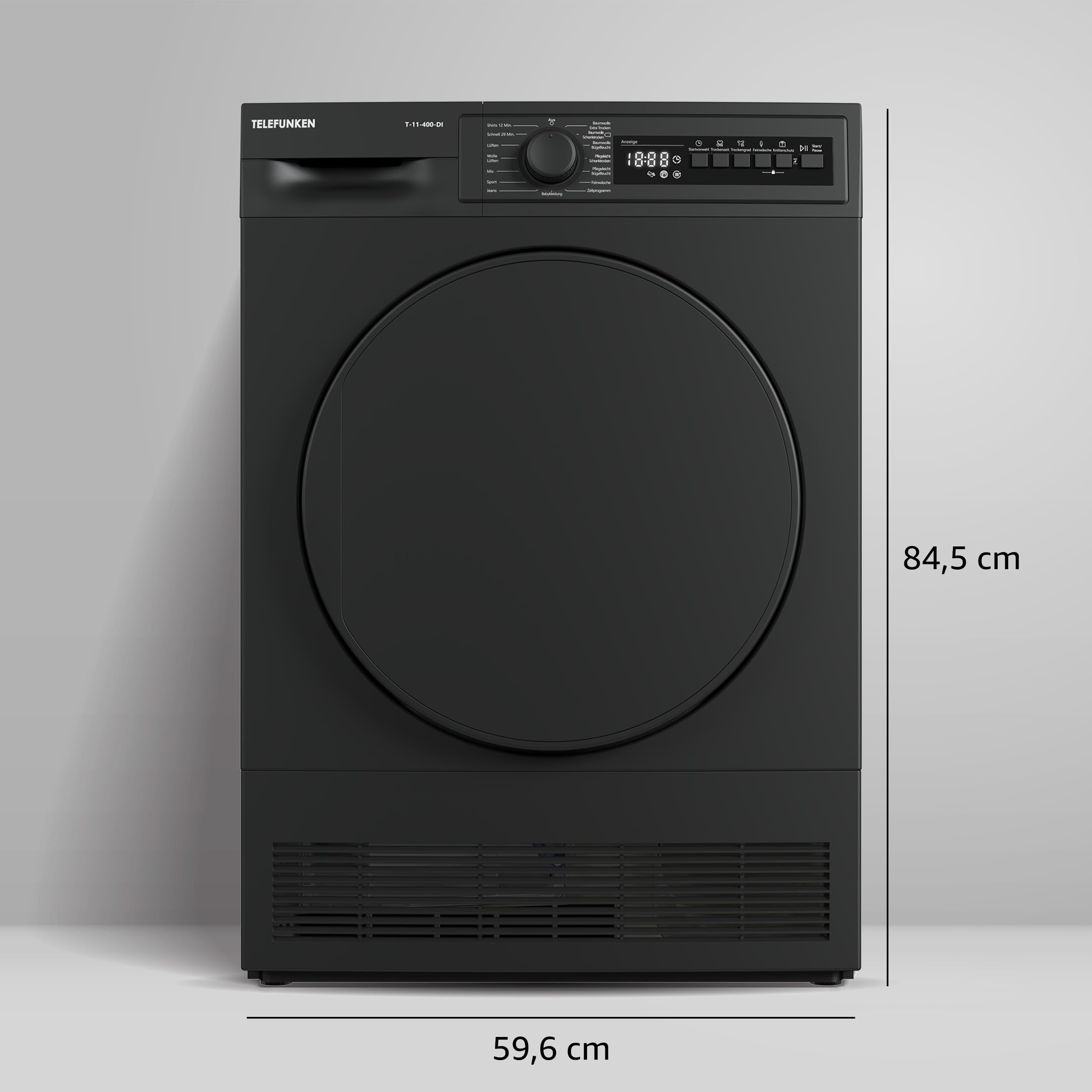 Telefunken T-11-400-DI Kondenstrockner / 7kg Trockner mit 15 Programmen, Startzeitvorwahl, Knitterschutz & reversierenden Trommelbewegungen, dark-inox