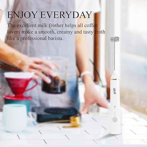 Miniatura 24 de Delm Espumador de leche eléctrico USB de acero inoxidable, espumador para lattes, espumador de leche de mano para capuchino, frappé, matcha, Verde