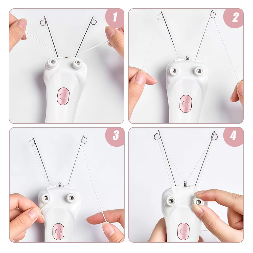 Epilatore Elettrico con Filettatura, Donna Filo di Cotone Corpo Rasoio Rimozione Filettato Elettrica dei Peli Viso Ricarica USB per Femminile Facciale Gambe Braccia Massaggiatore Bellezza Rosa