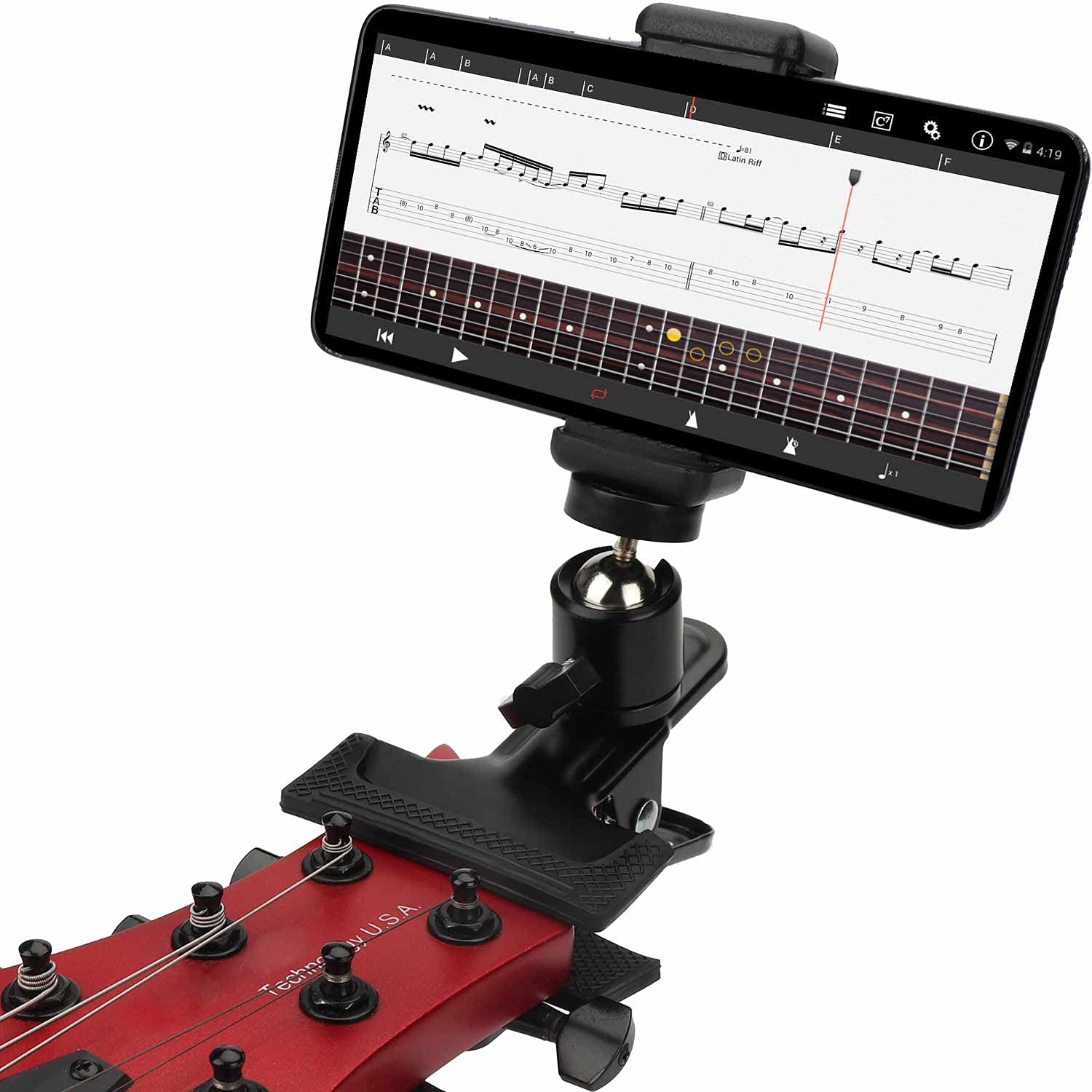 LMS Guitar Head Phone Holder Cell Phone Stand Clamp Phone Mount with 1/4 Ball Head Adapter Universal Guitar Head Clip for Bass Ukulele Multifunctional clip phone holder