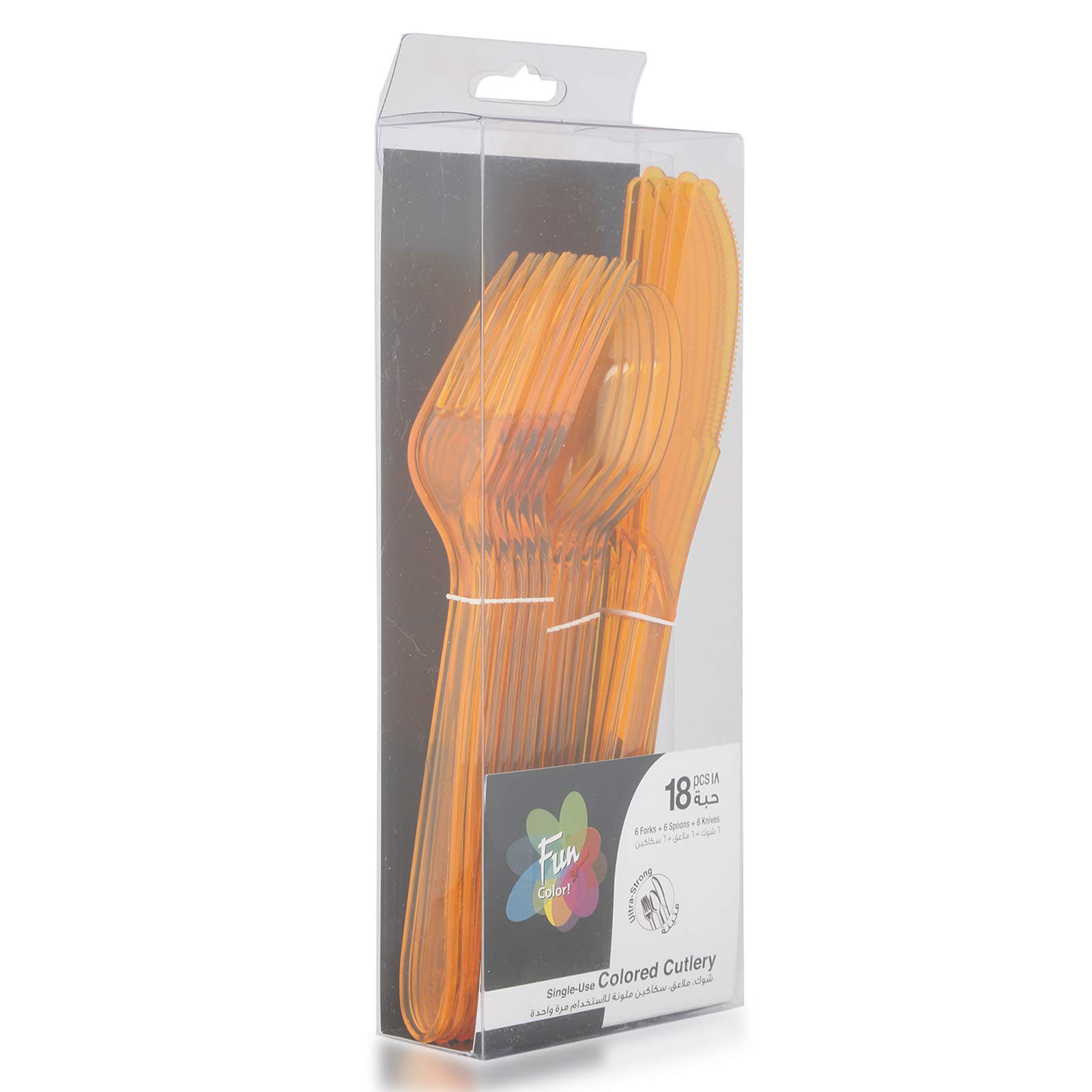 Fun Colored cutlery set of 3| Knife, Fork and Spoon Disposable Tableware | Citrus/Orange Color (pack 18) Single Use Orange - 18 pieces