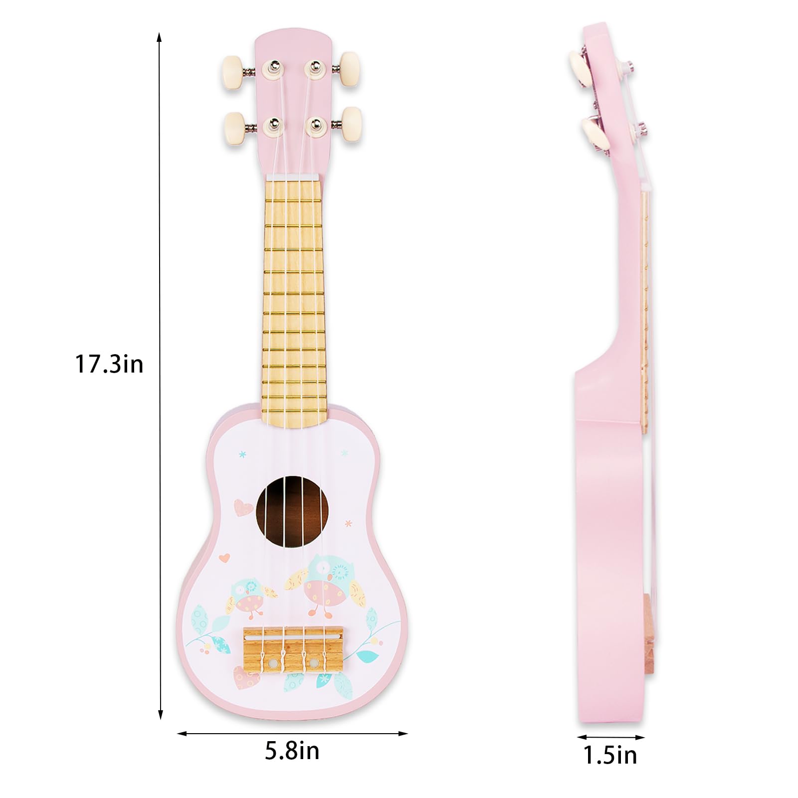 Guitarra infantil para niñas, instrumentos musicales de madera, juguetes con ukelele, pandereta, maracas, armónica, juegos de mini bandas para niños de 2 a 3 años, regalo de cumpleaños (rosa 8