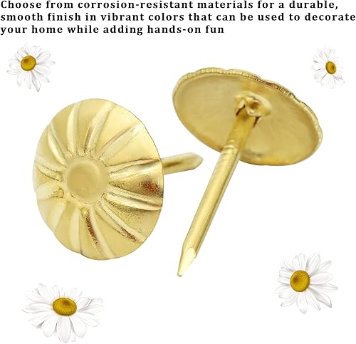 Miniatura 4 de 400 clavos decorativos de latón para tapicería, uñas decorativas de margaritas de latón, uñas antiguas para puerta, tachuelas de tapicería, uñas