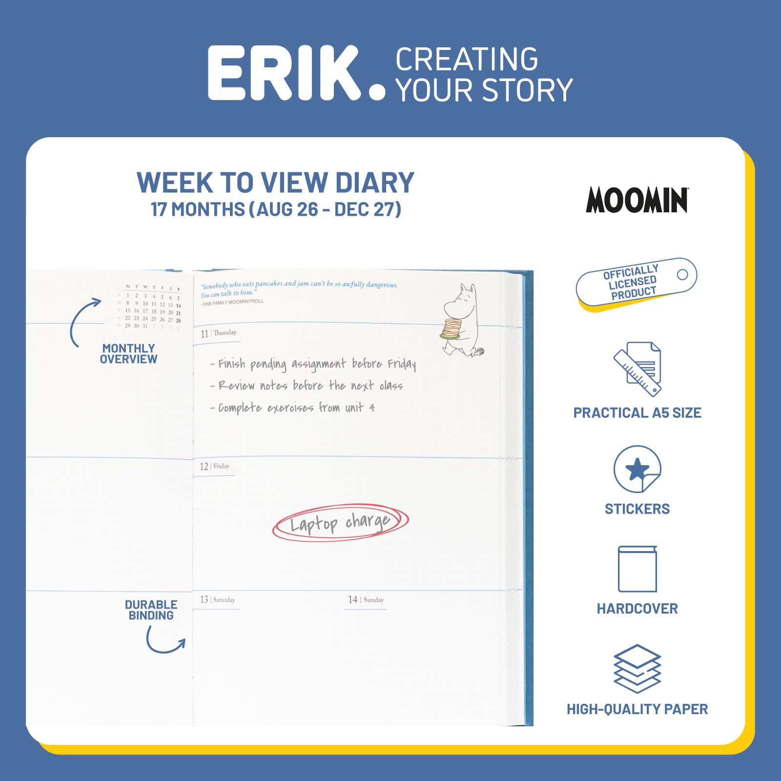 Grupo Erik A5 Academic Diary 2026-2027 Week to View - Moomins Gifts | Back to School Planner 2026-2027, Mid Year Diary 2026 2027, A5 Weekly Planner | Moomin Stationery Gifts