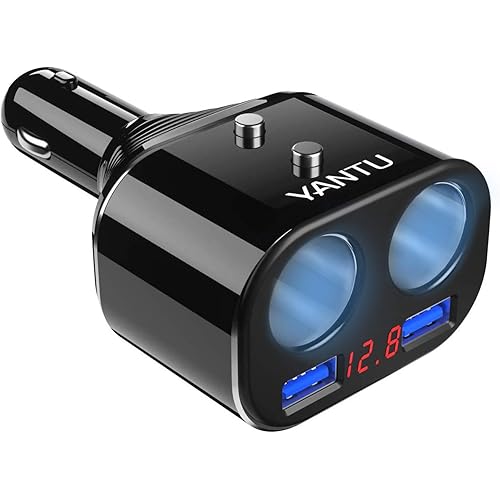 YANTU Cigarette Lighter Adapter, 12V/24V 3-Socket Power Cigarette Lighter Splitter with Dual USB Ports Multifunction Car Charger Adapter Independent On/Off Switches and LED Voltage Display