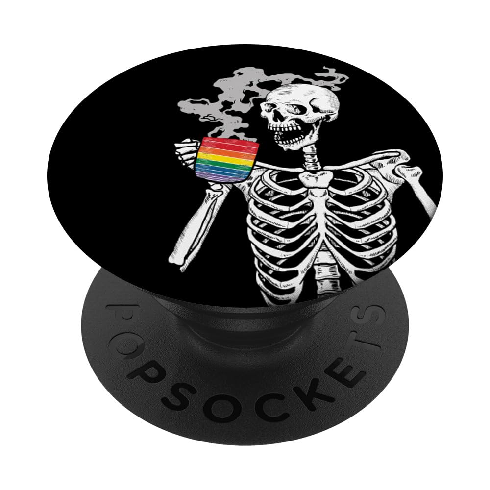 Black Like My Soul Skeleton Drink Coffee or die Pride LGBT PopSockets Adhesive PopGrip