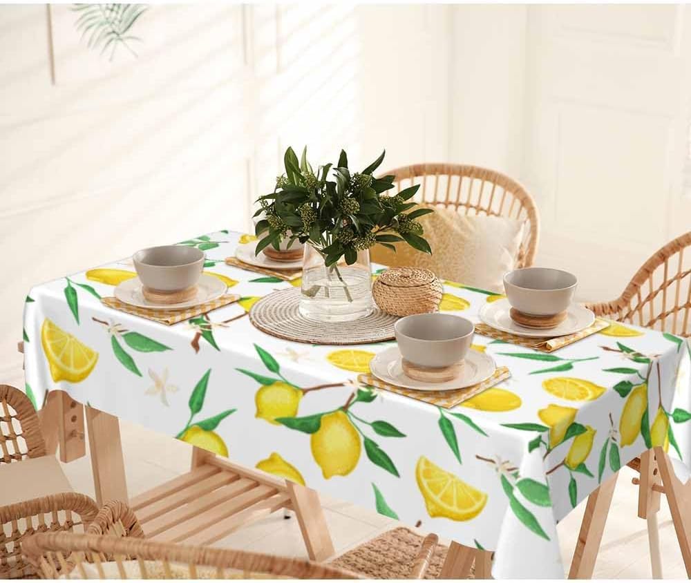Tovaglia Antimacchia 300x140 cm Rettangolare Limoni Tovaglie Impermeabile 3 Metri Copritavolo Poliestere Protezione Tavolo Limone, per Feste (12-14 Posti) a-2738
