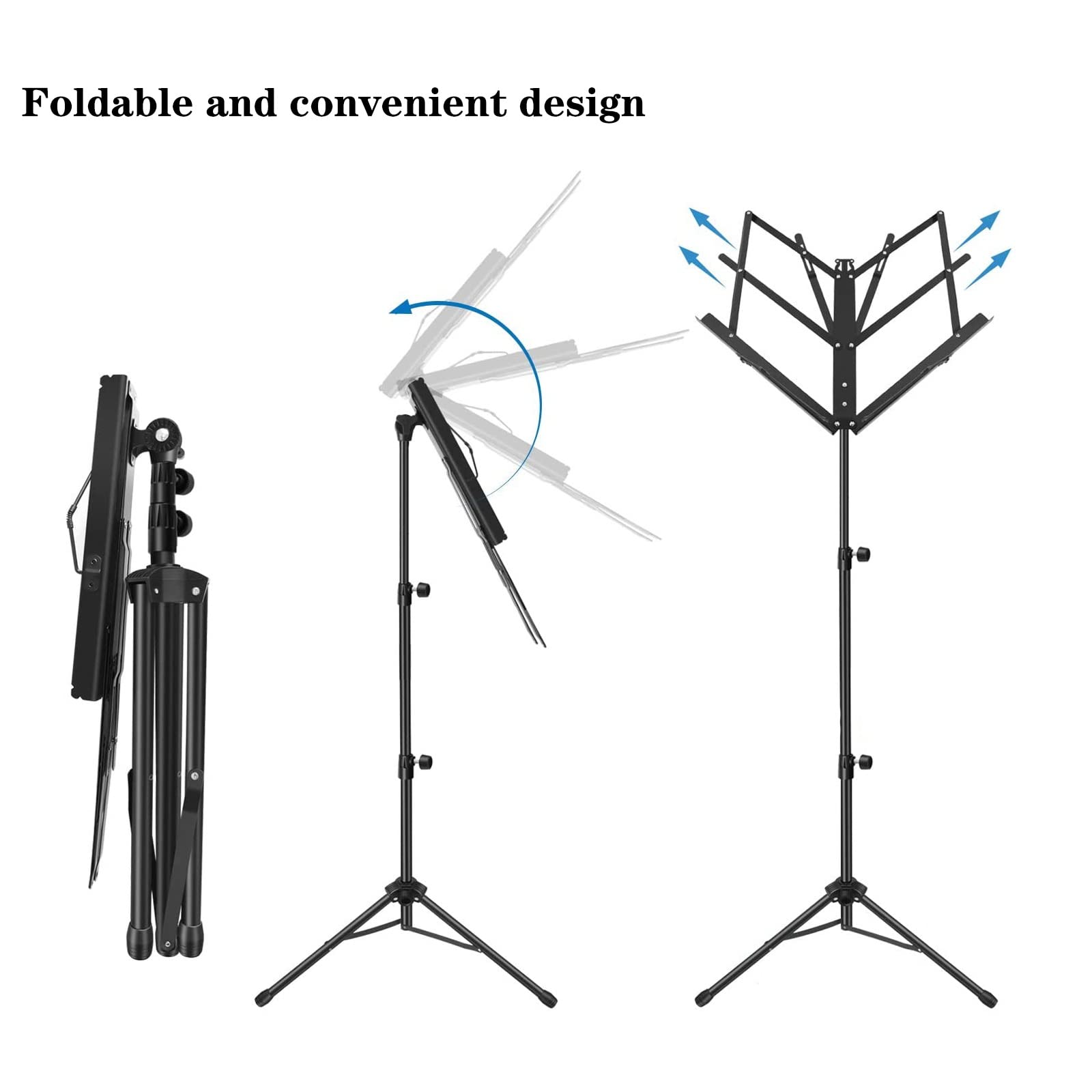 HJXGQJM Atril for Partitura Plegable Portátil Musica Metalico Soporte De Ajustables, for Tocar Instrumentos, Teclado De Batería, Estantería, Atril,Soporte for Trípode,Negro