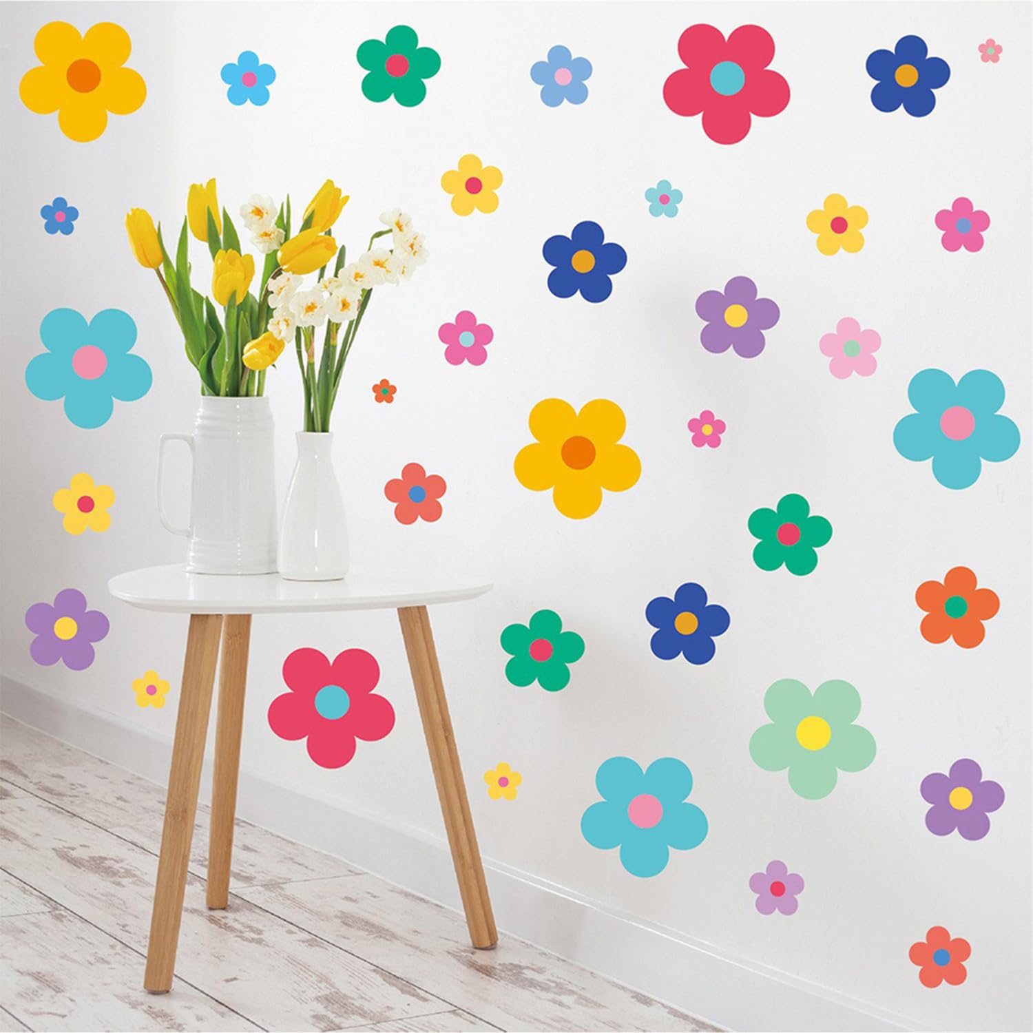 Arawat 9 Sheets Wall Stickers & Murals for Bedroom Living Room Bathroom Kitchen Flower Wall Decals Peel and Stick Floral Wall Decals Art Decor for Walls Boho Decorative Wall Stickers