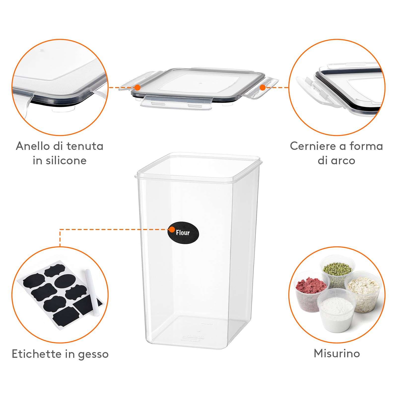 Lifewit 4 Contenitori Ermetici per Alimenti, Set Contenitori per Alimenti 5.2L, Contenitori Pasta Dispensa Salvaspazio, Contenitori Barattoli Cucina Accessori, Barattoli Pasta Plastica con Coperchio