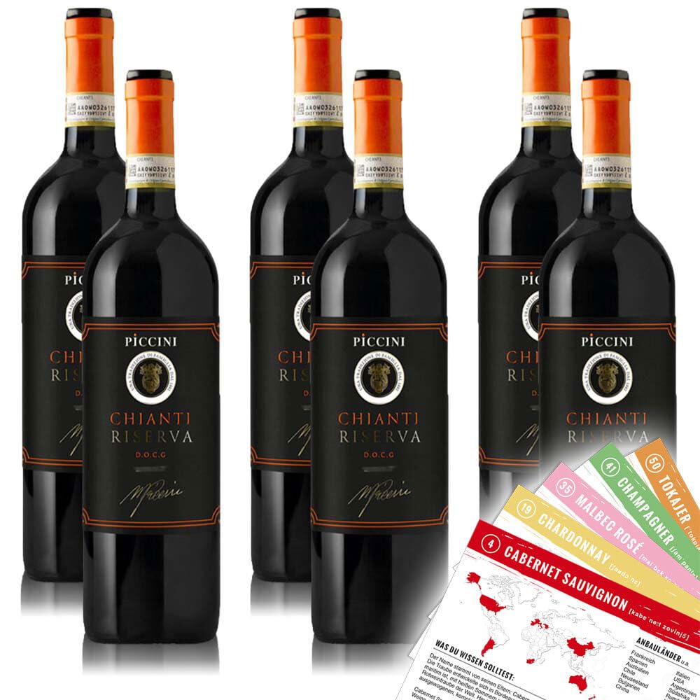 Piccini Chianti Riserva DOCG, trocken, sortenreines Weinpaket + VINOX Winecards (6x0,75l)